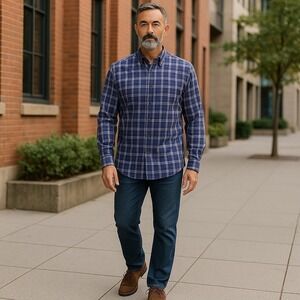 L.L. Bean Men's Button Down‎ Shirt Plaid Long Sleeve Purple White Size XL